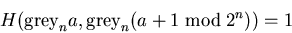 \begin{displaymath}H(\mbox{\rm grey}_n a,\mbox{\rm grey}_n(a+1 \bmod 2^n))=1 \end{displaymath}
