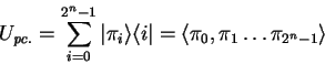 \begin{displaymath}
U_{\mathit{pc.}}=\sum_{i=0}^{2^n-1} {\vert\pi_i \rangle}{\langle i\vert}
= {\langle \pi_0,\pi_1 \ldots \pi_{2^n-1} \rangle}
\end{displaymath}